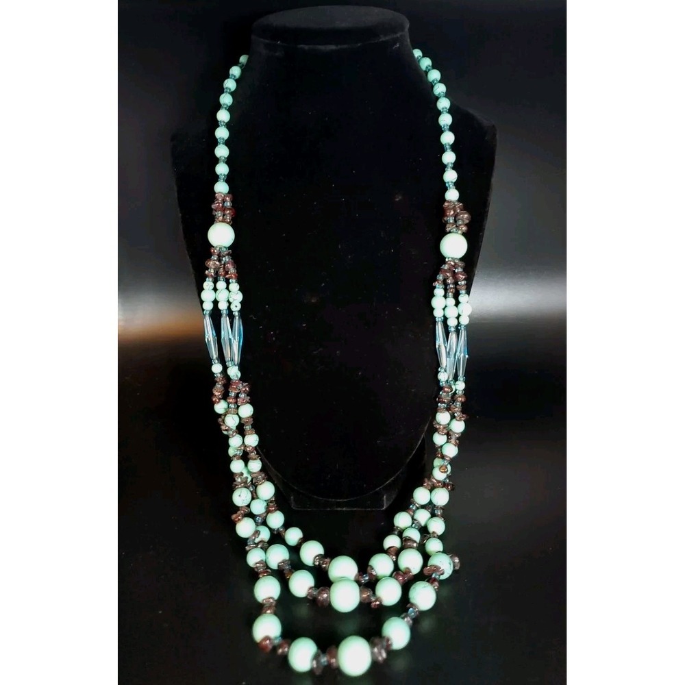 Faux Turquoise Glass Beaded Layered Necklace